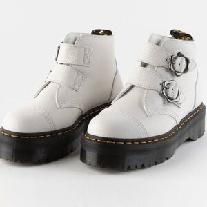 Dr. Martens Devon flower buckle platform White Leather Boots size 9